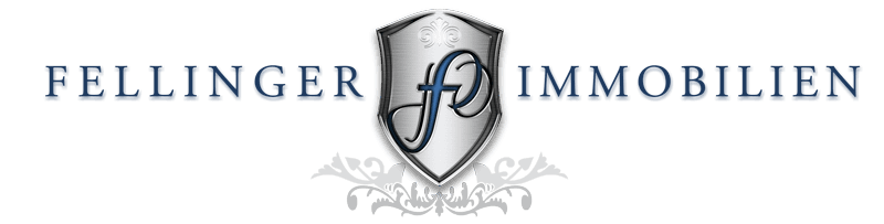 Fellinger Immobilien Logo (helle Flächen: Navy-Schrift, Original-Wappen)